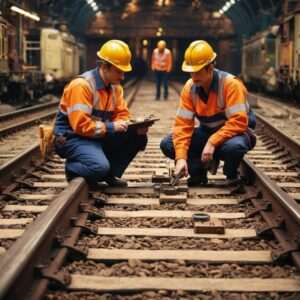 Railroad workers inspect a train car and wonder if railroad workers can sue after a train yard accident.